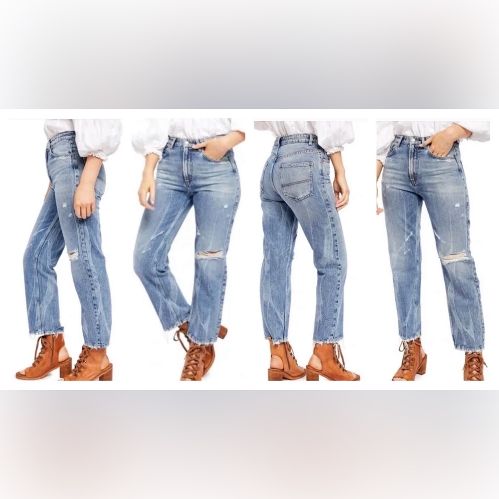 Free People Dakota High Rise Straight Leg Distressed Jean size 31